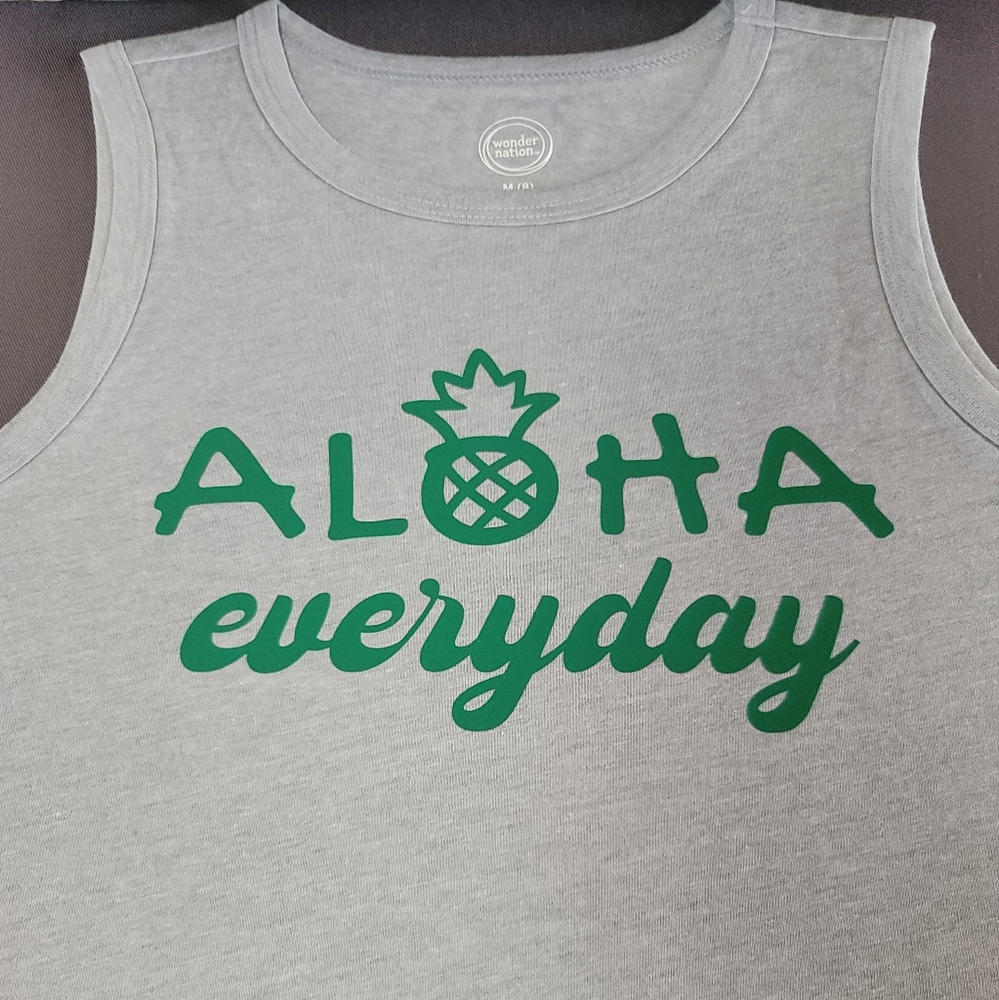 Gray Tank Top with Green Aloha Print